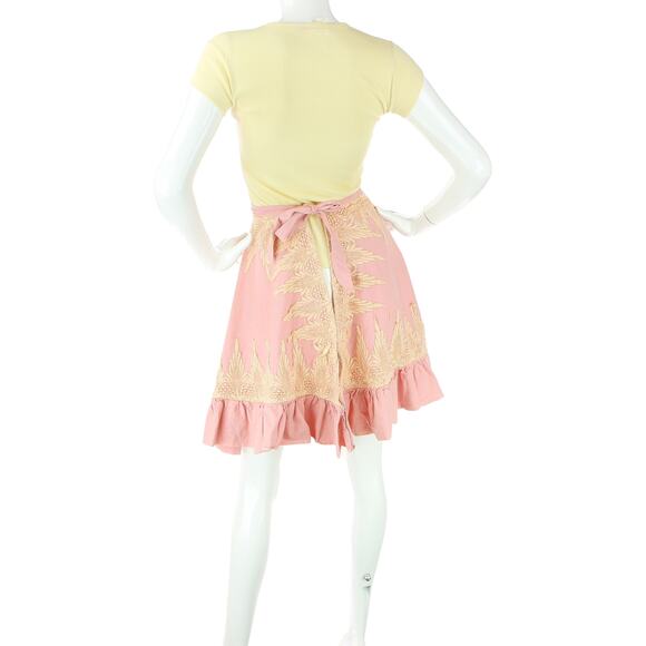 Vintage Pink Ivory Lace Linen Cottagecore Indie Skirt - Picture 6 of 8